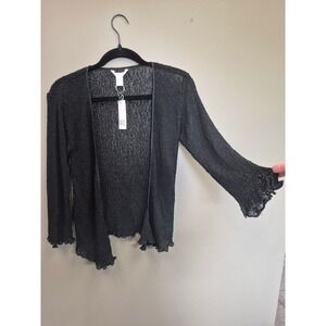 Kaktus Womens One Size Black Sheer Knit Cardigan Scallop Trim Lightweight New